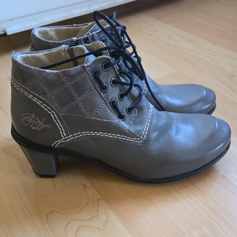 Elegant Gray Lace-Up Boots for Women, 36, Like New, Made In Portugal - Picture 2 of 7